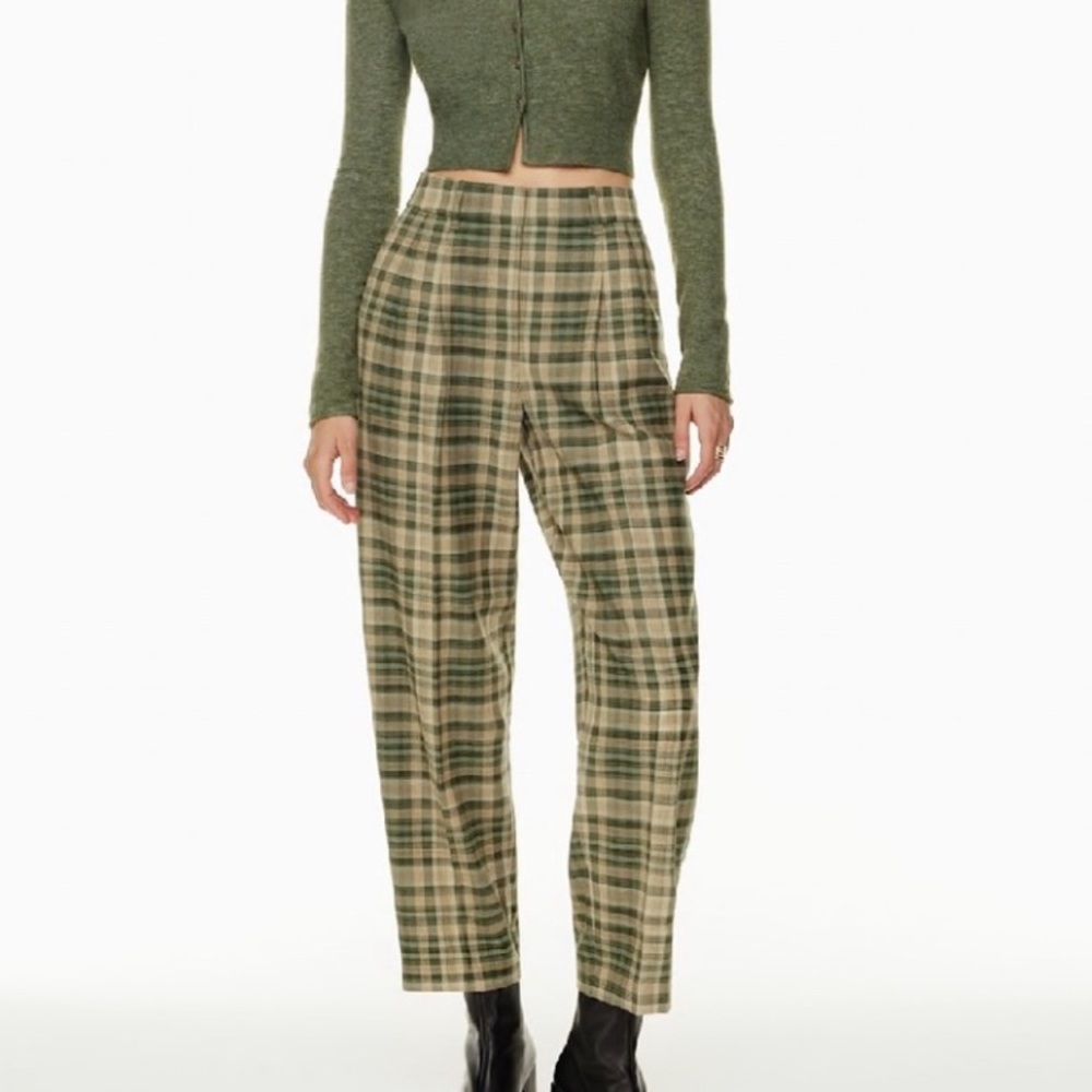 Plaid High-Waisted Pants